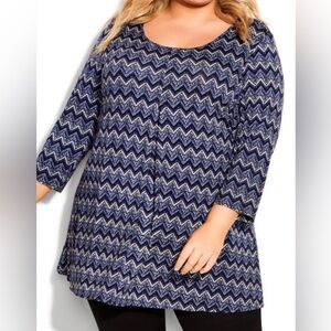 Women’s Tunic Size 18 AVENUE Liv 3/4 Sleeve Pleat Print Tunic - Marine Navy NEW